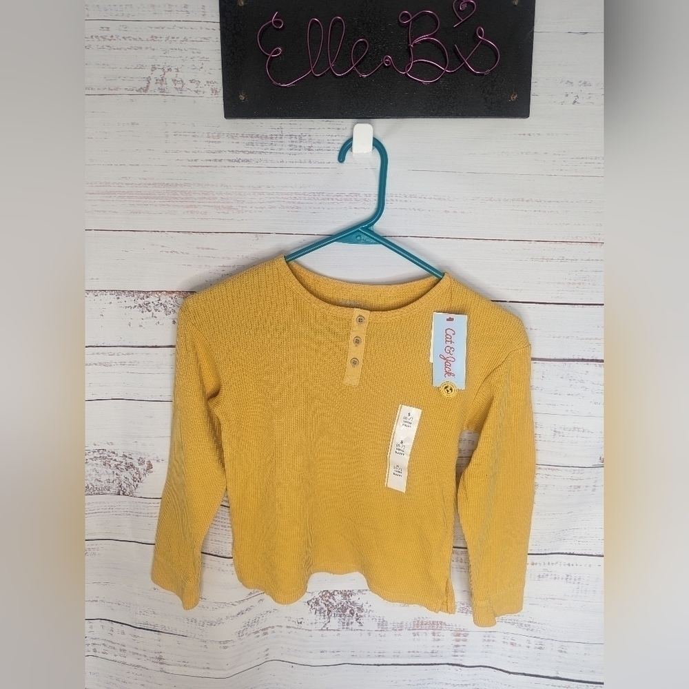 NWT Cat & Jack Mustard Yellow Waffle Henley S